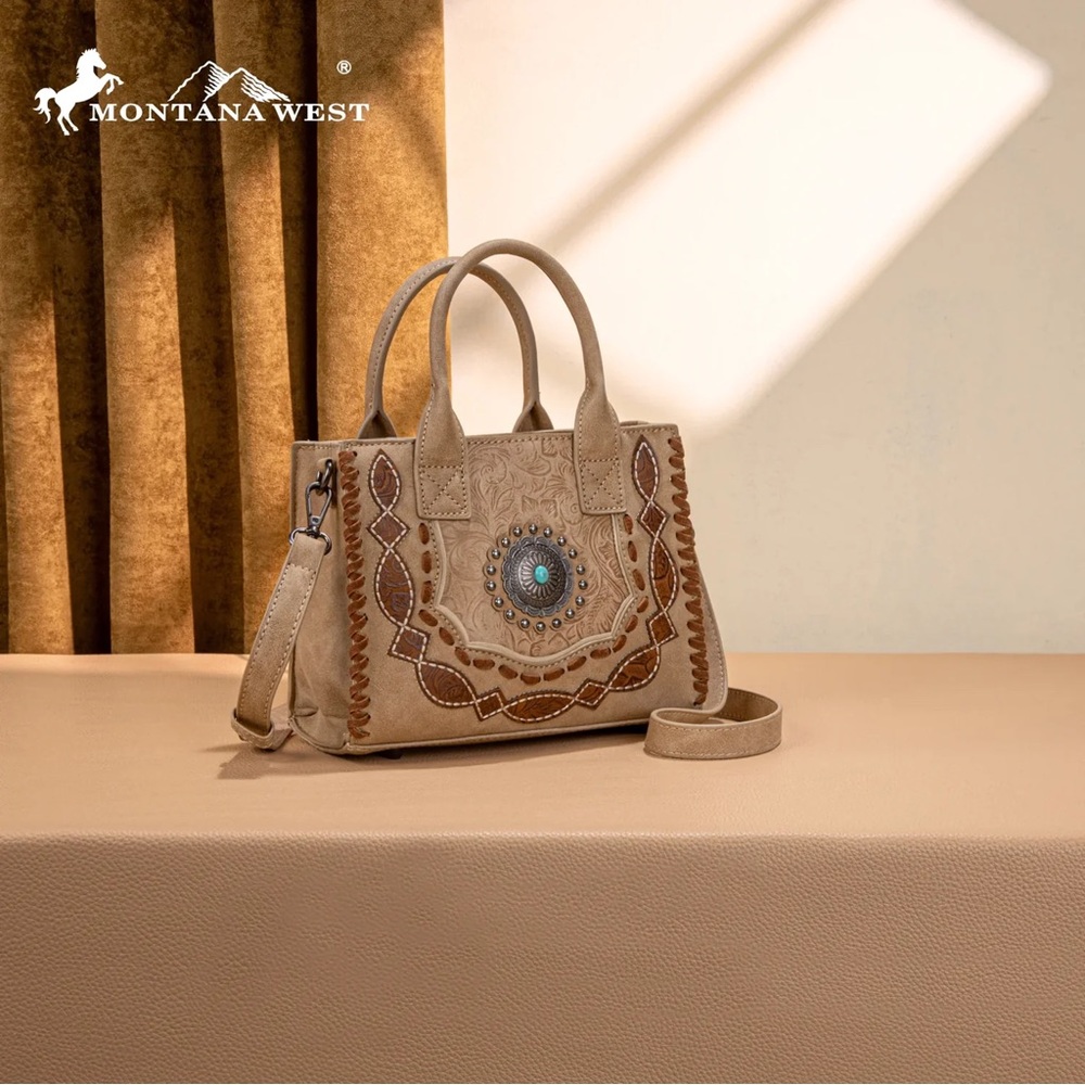 montana west concho collection small tote/crossbody - tan